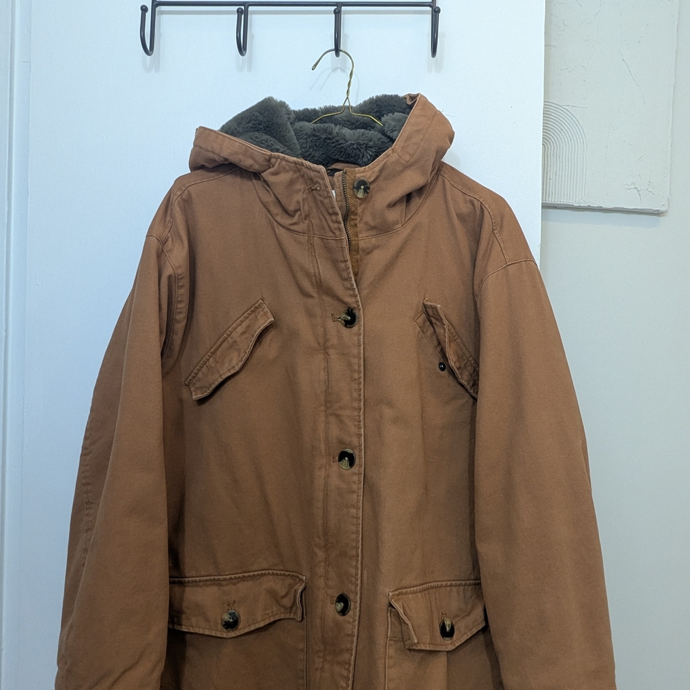 Brown Hooded Jacket with Faux Fur Lining